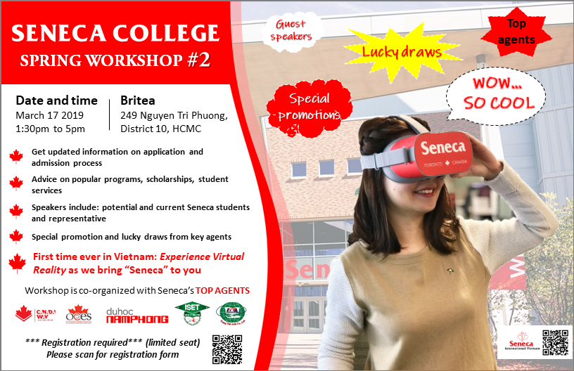 Cơ hội trải nghiệm “Seneca” ngay trước mắt bạn đăng ký tham dự ngay chương trình “Seneca College spring workshop 2019”