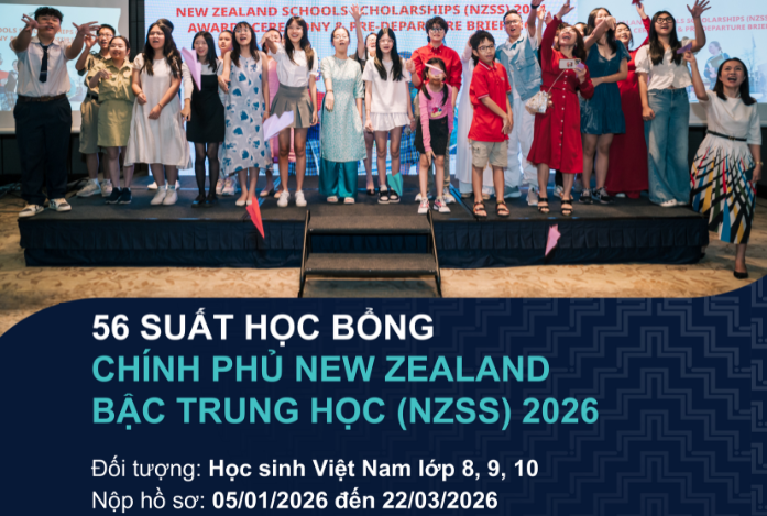 Học bổng giá trị 50% học phí từ Chính phủ New Zealand (NZSS) dành cho bậc THPT 2026