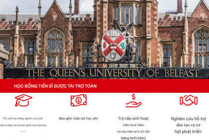 Học bổng Tiến sĩ Toàn phần tại Queen’s University Belfast, Vương Quốc Anh – Kỳ nhập học 2026–27