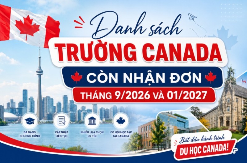 Danh sách 50 trường Canada còn nhận đơn tháng 9/2026 và 01/2027