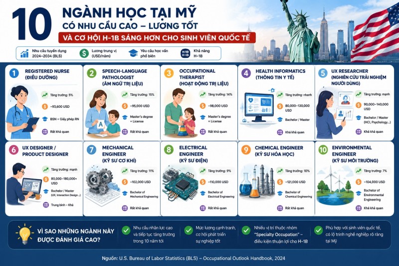 Những ngành có tỷ lệ được doanh nghiệp bảo lãnh H-1B cao nhất tại Mỹ (Cập nhật 2026)