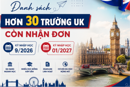 Danh sách hơn 30 trường UK còn nhận đơn 9/2026 và 01/2027