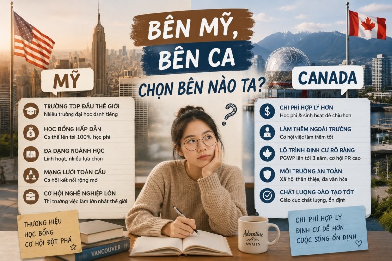 So sánh du học Mỹ và Canada: Chi phí, cơ hội định cư, ngành học, cơ hội việc làm