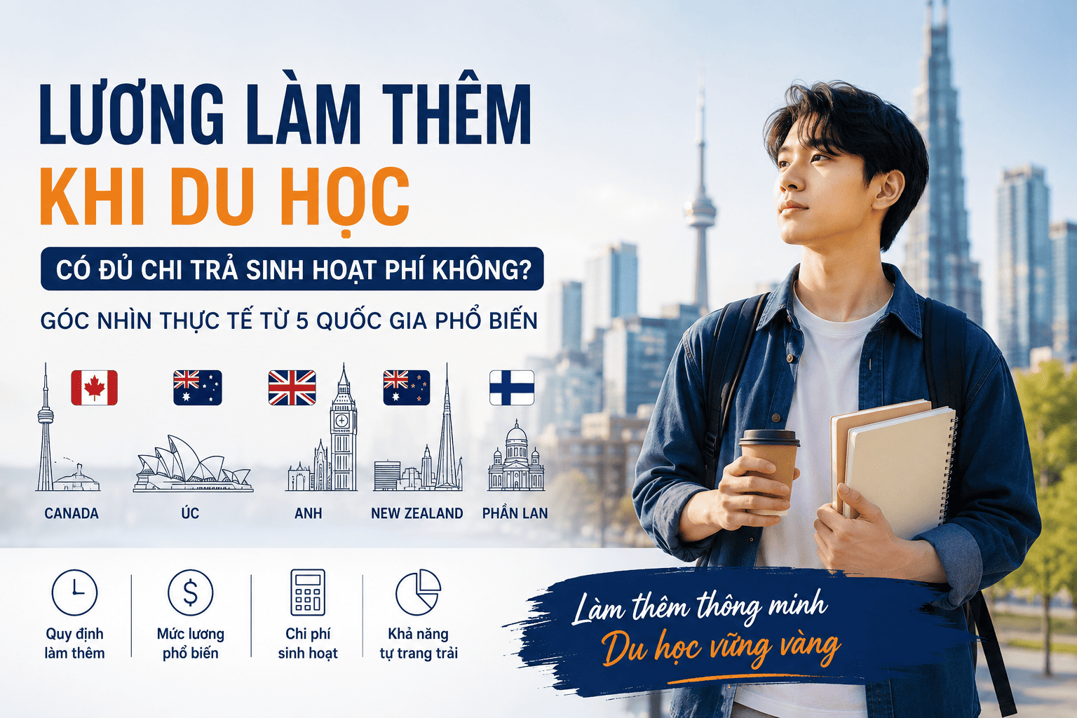 Lương làm thêm khi du học có đủ chi trả sinh hoạt phí không? Góc nhìn thực tế từ 5 quốc gia phổ biến