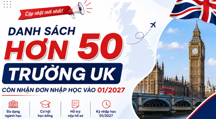 Danh sách hơn 50 trường UK còn nhận đơn nhập học vào 01/2027