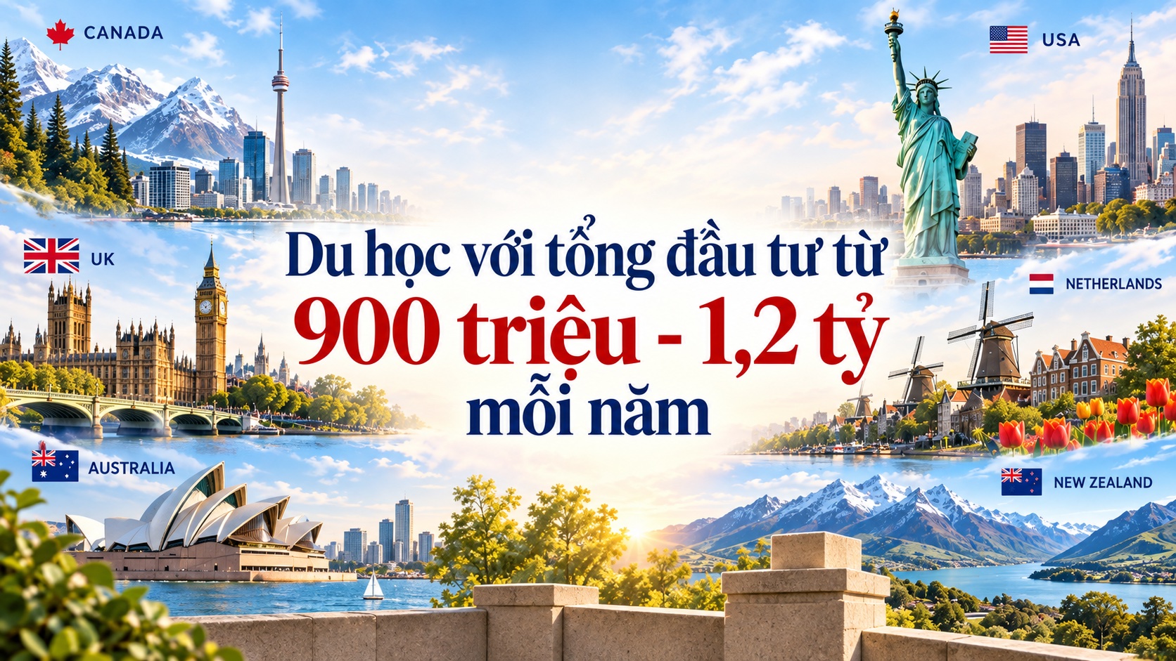 Du học với tổng đầu tư từ 900 triệu - 1,2 tỷ mỗi năm